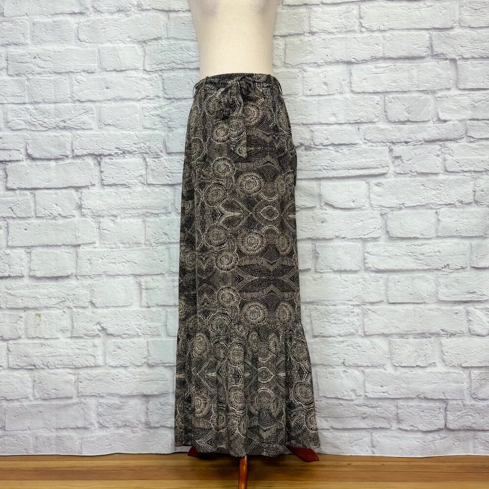 Anthropologie Lil Black & Tan Silk Fossil Print Maxi Skirt